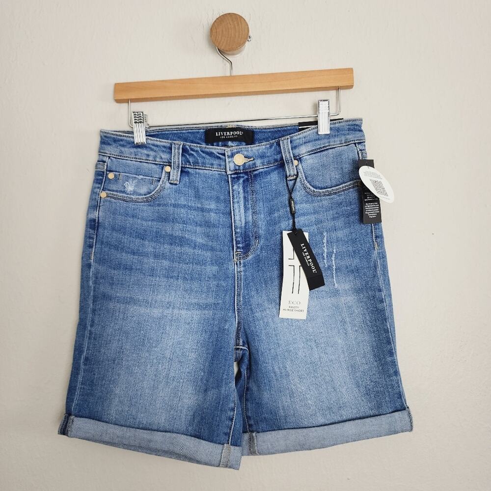Liverpool Kristy Hi-Rise Denim Bermuda Shorts Stretch Rolled Cuff NWT - 6/28